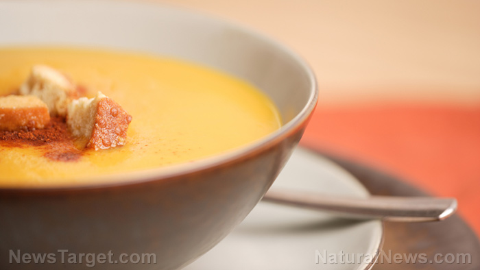 Nutrient-dense and creamy, vegan sweet potato soup with ginger and turmeric